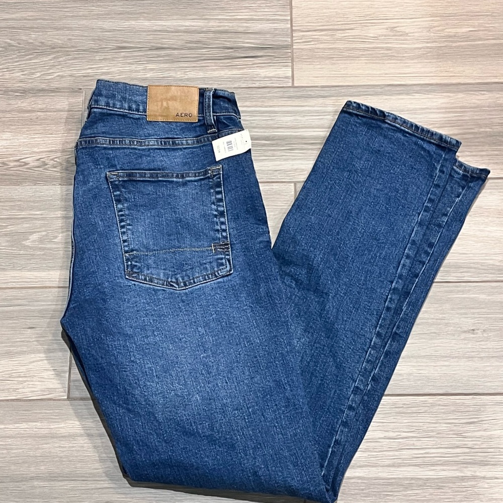 Aeropostale Men's Classic Blue Straight Jeans max stretch slim sz 34x34
